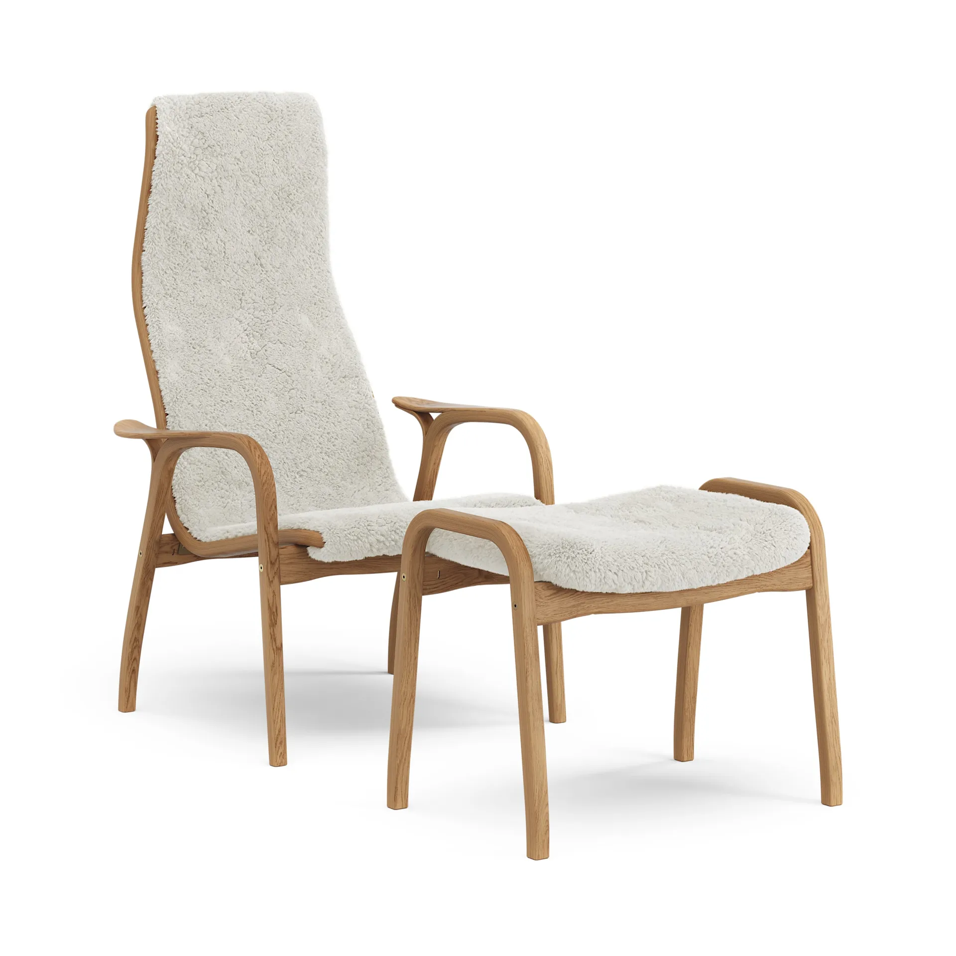 Lamino fåtölj och fotpall oljad ek/fårskinn, Offwhite (vit) Swedese