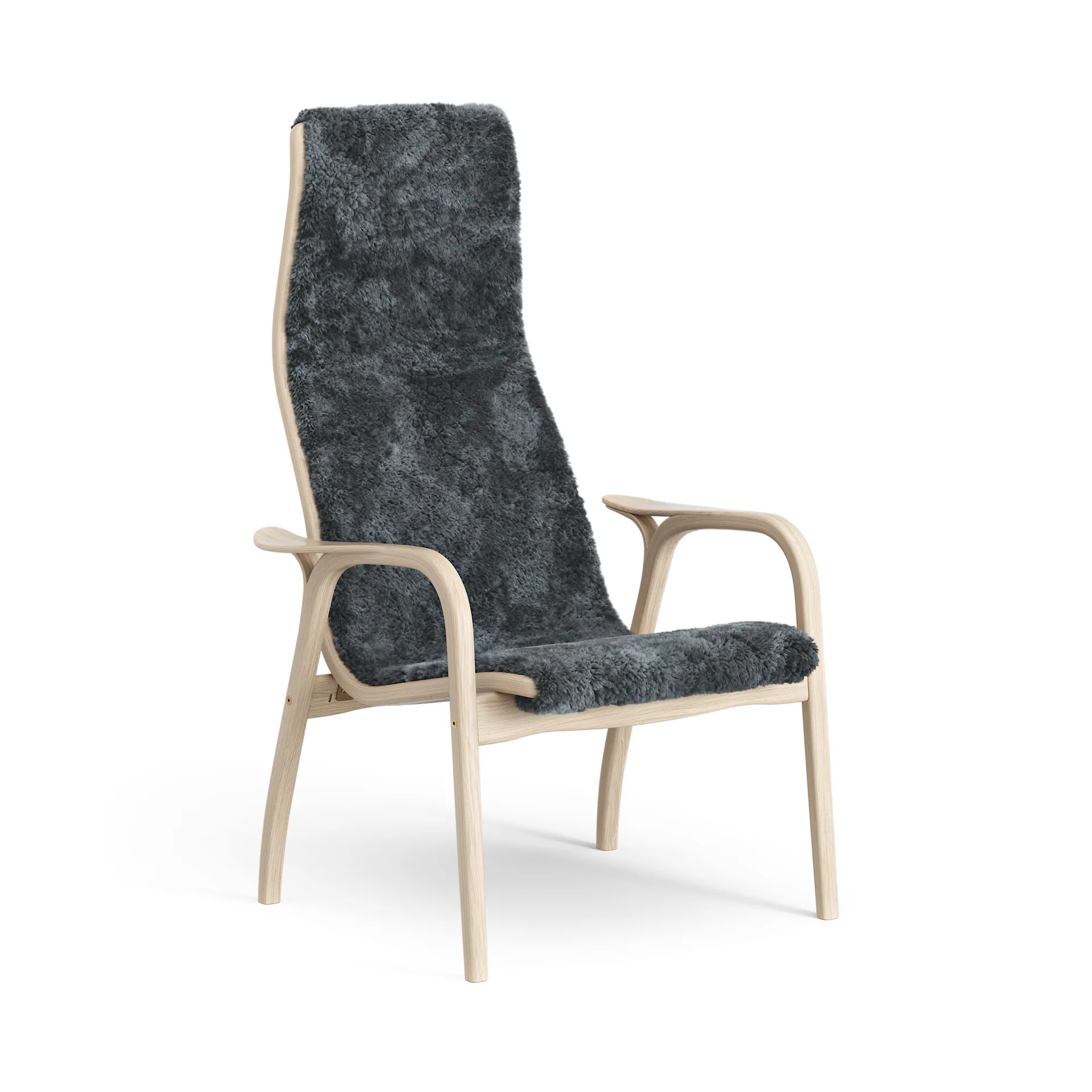 Lamino fåtölj vitpigmenterad ek/fårskinn, Charcoal (mörkgrå) Swedese