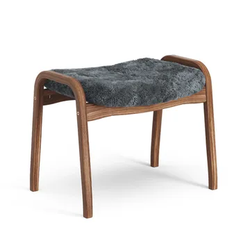 Lamino fotpall - fårskinn charcoal, naturlackad valnöt - Swedese