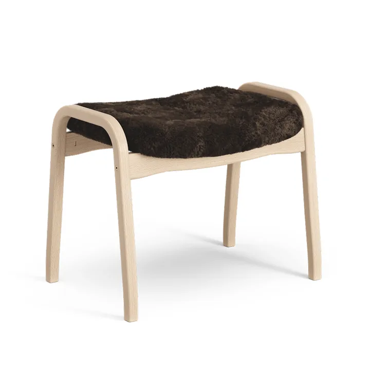 Lamino fotpall - fårskinn espresso, naturlackad bok - Swedese