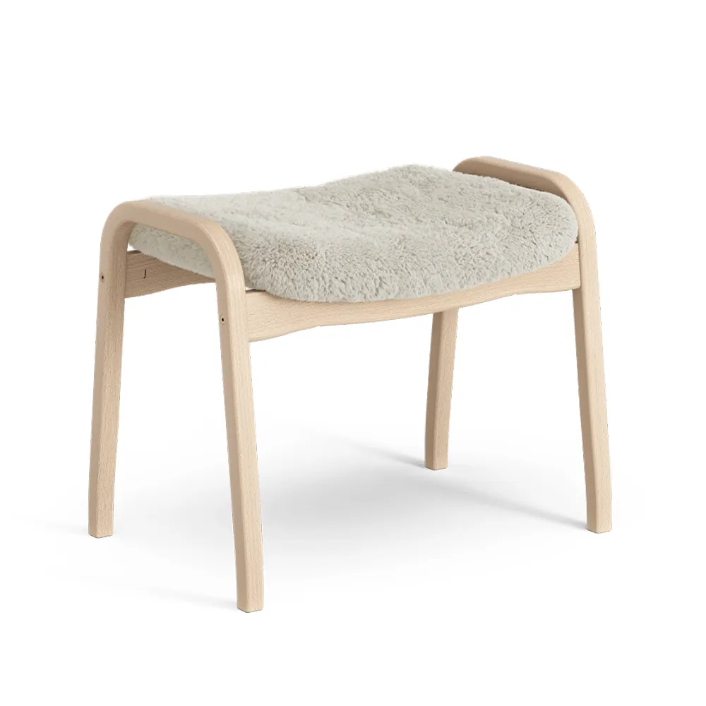 Lamino fotpall, fårskinn moonlight, naturlackad bok Swedese