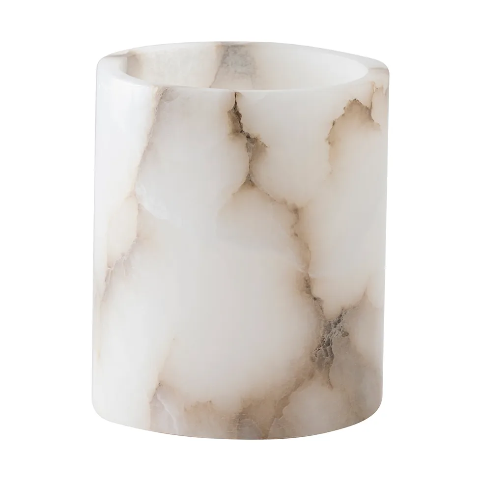 Alabaster ljuslykta, Vit-beige, M 14 cm Tell Me More