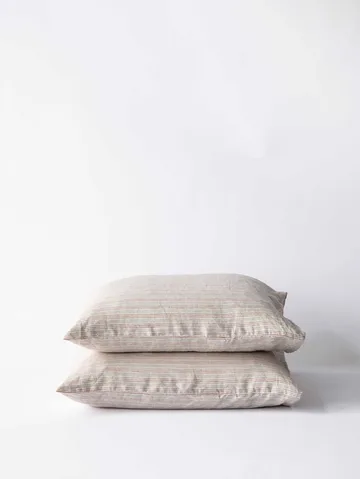 Stonewashed linen örngott 50x60 cm 2-pack - Hazelnut stripe - Tell Me More