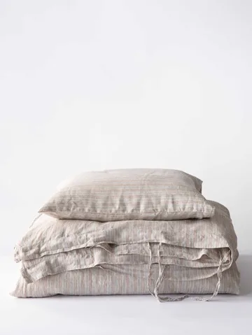 Stonewashed linen örngott 50x60 cm 2-pack - Hazelnut stripe - Tell Me More