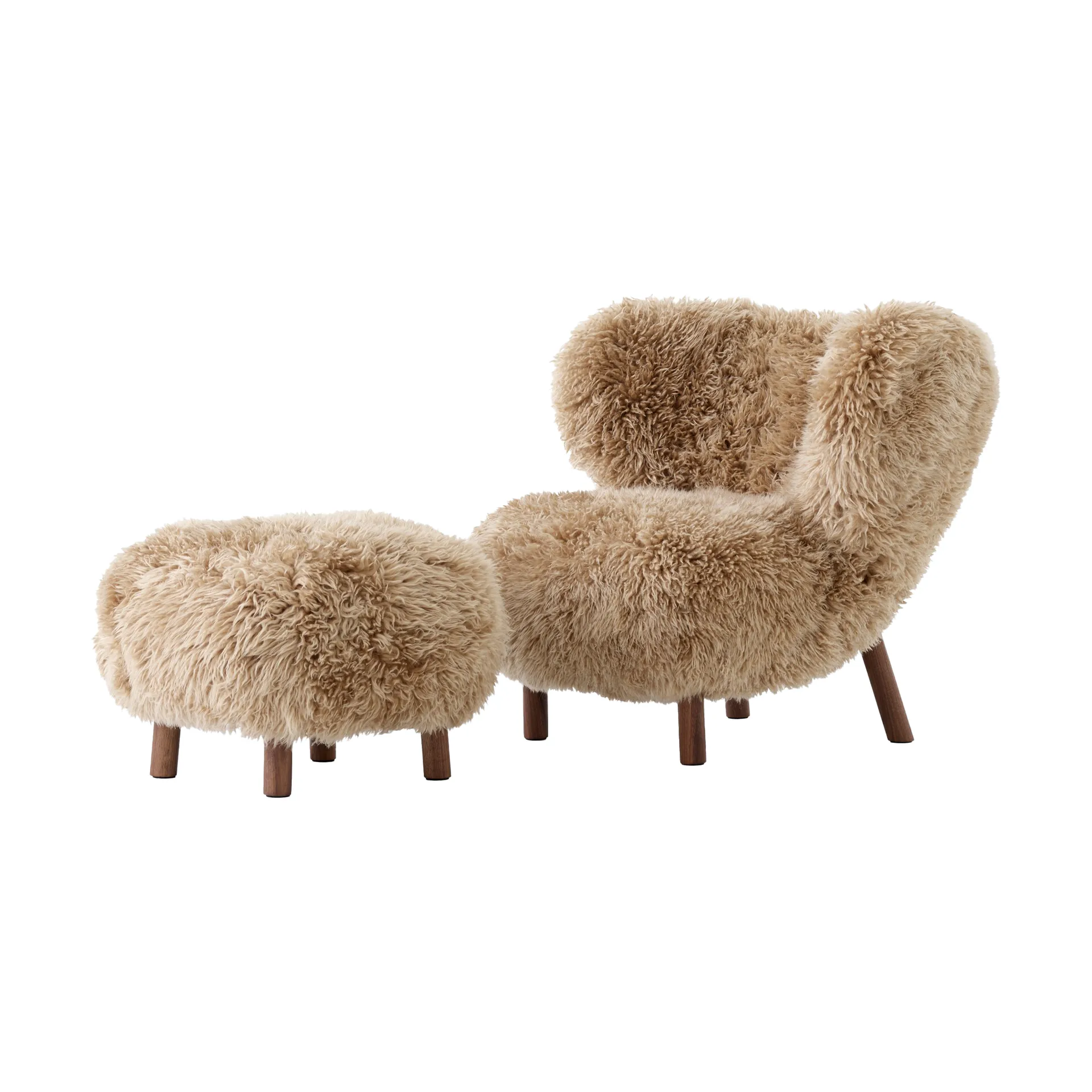 Little Petra VB1 fåtölj inkl. pouf ATD1, Oljad valnöt-Sheepskin honey &Tradition