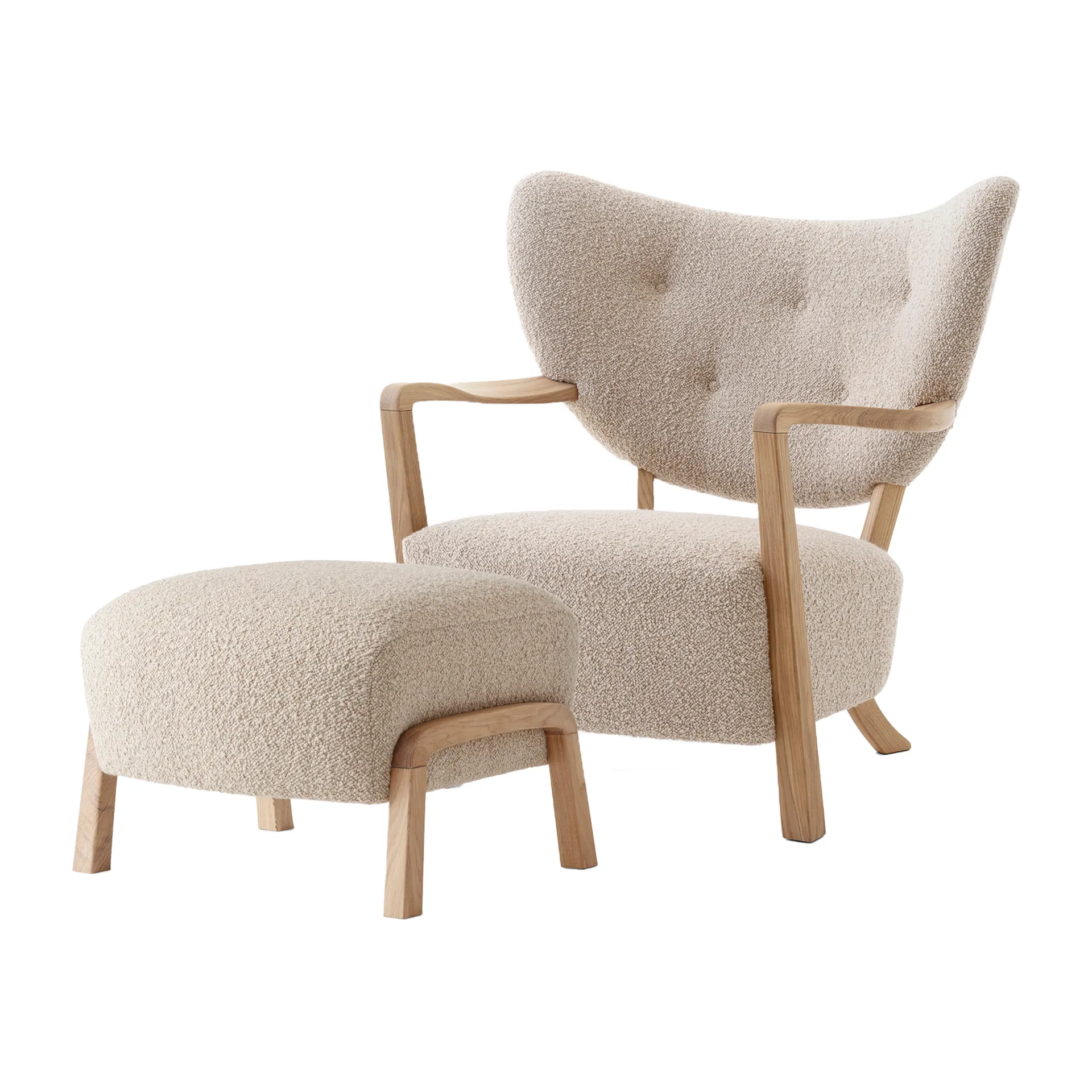 Wulff Lounge Chair ATD2 fåtölj inkl. pouf ATD3, Oljad ek-Karakorum &Tradition