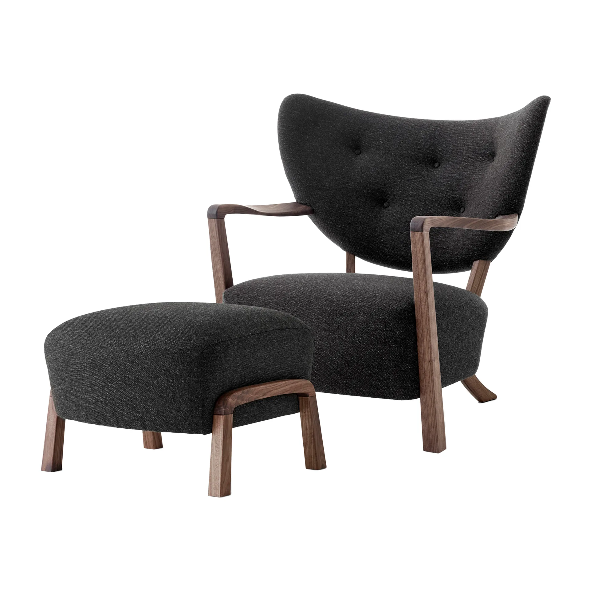 Wulff Lounge Chair ATD2 fåtölj inkl. pouf ATD3, Oljad valnöt-Hallingdal &Tradition
