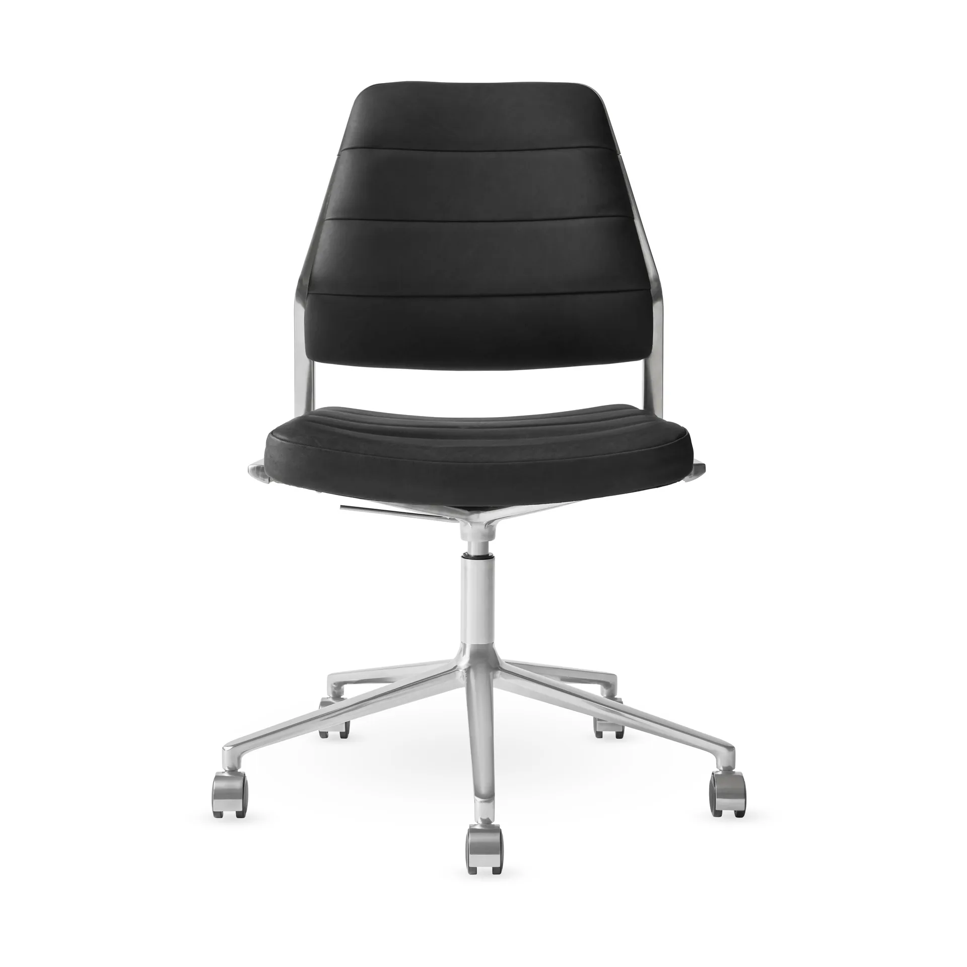 Vipp454+ Swivel chair kontorsstol med hjul, Black leather-polished aluminium Vipp