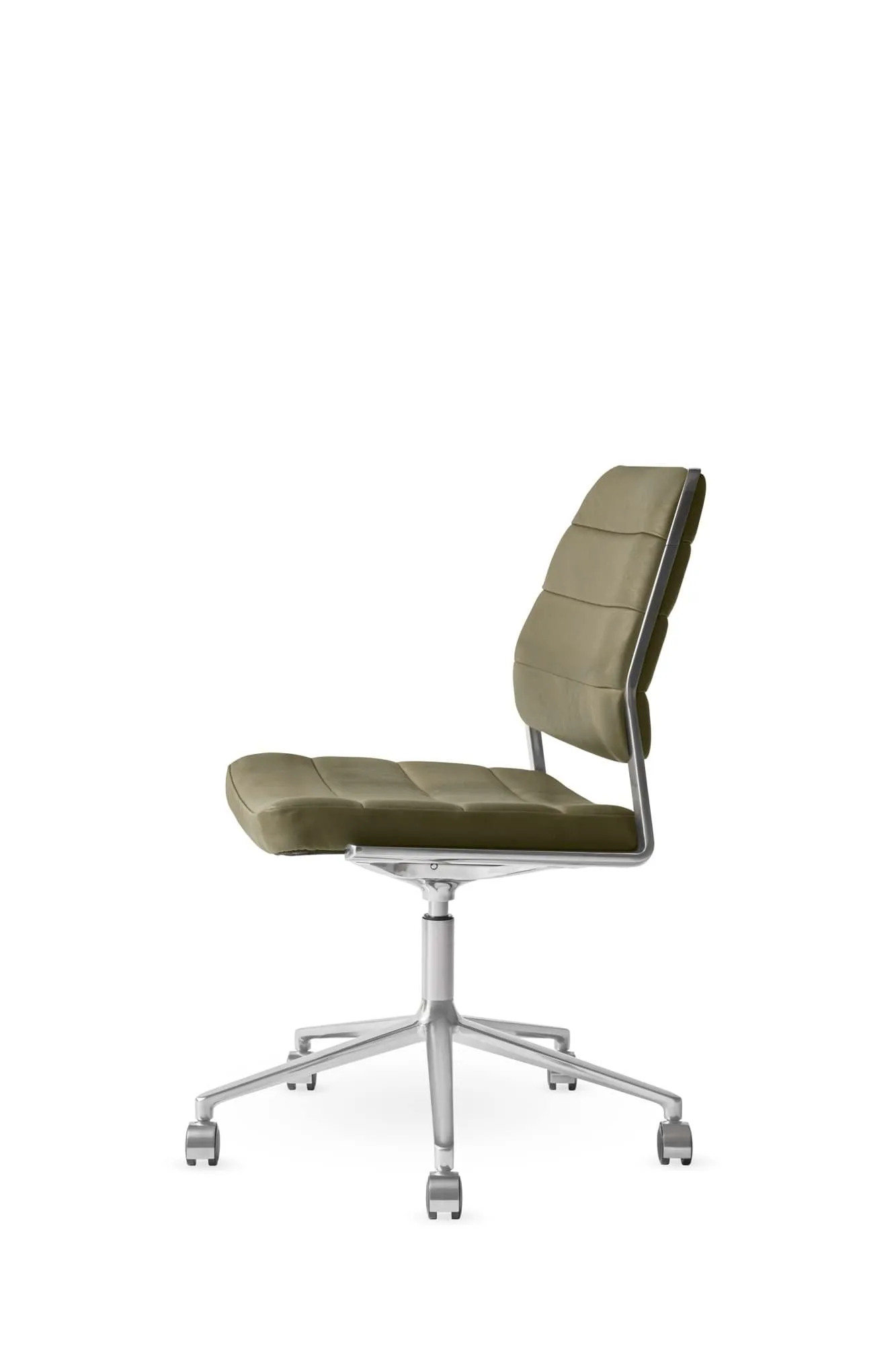 Vipp454+ Swivel chair kontorsstol med hjul, Bosco leather green-polished aluminium Vipp