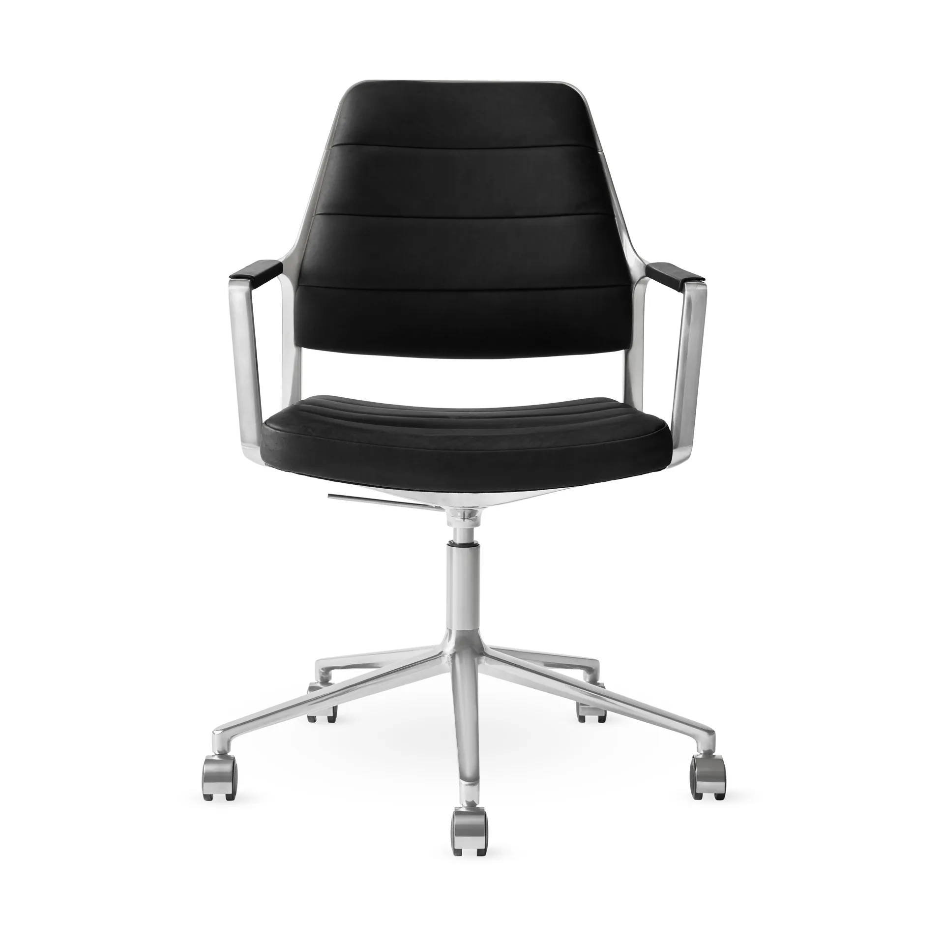 Vipp455+ Swivel chair kontorsstol med hjul, Black leather-polished aluminium Vipp