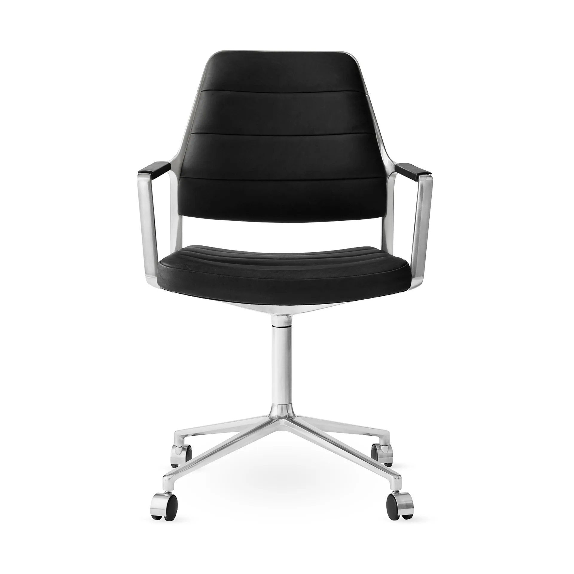 Vipp455 Swivel chair kontorsstol med hjul, Black leather-polished aluminium Vipp