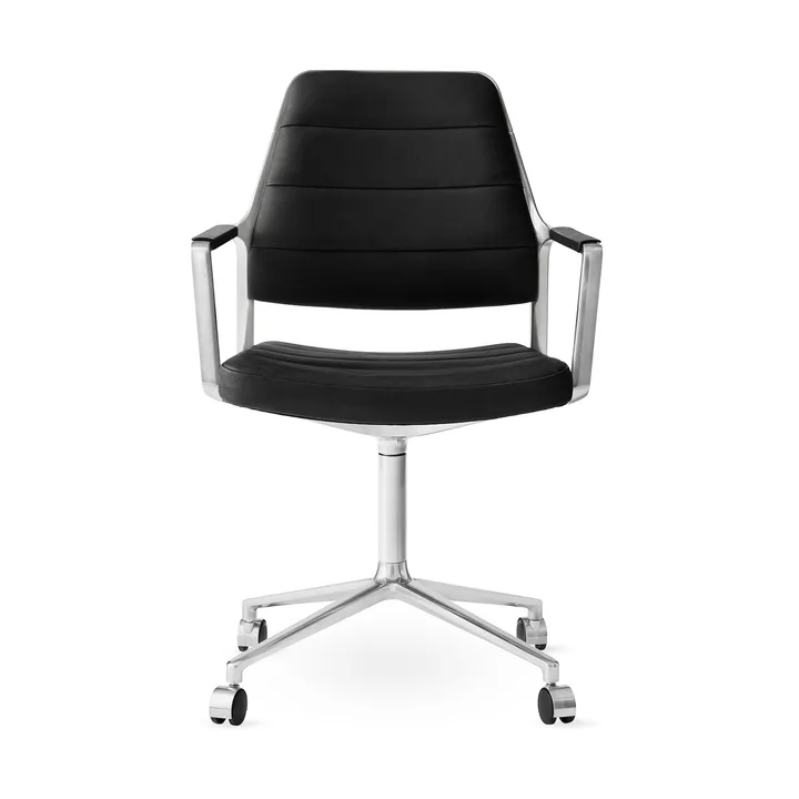 Vipp455 Swivel chair kontorsstol med hjul - Black leather-polished aluminium - Vipp