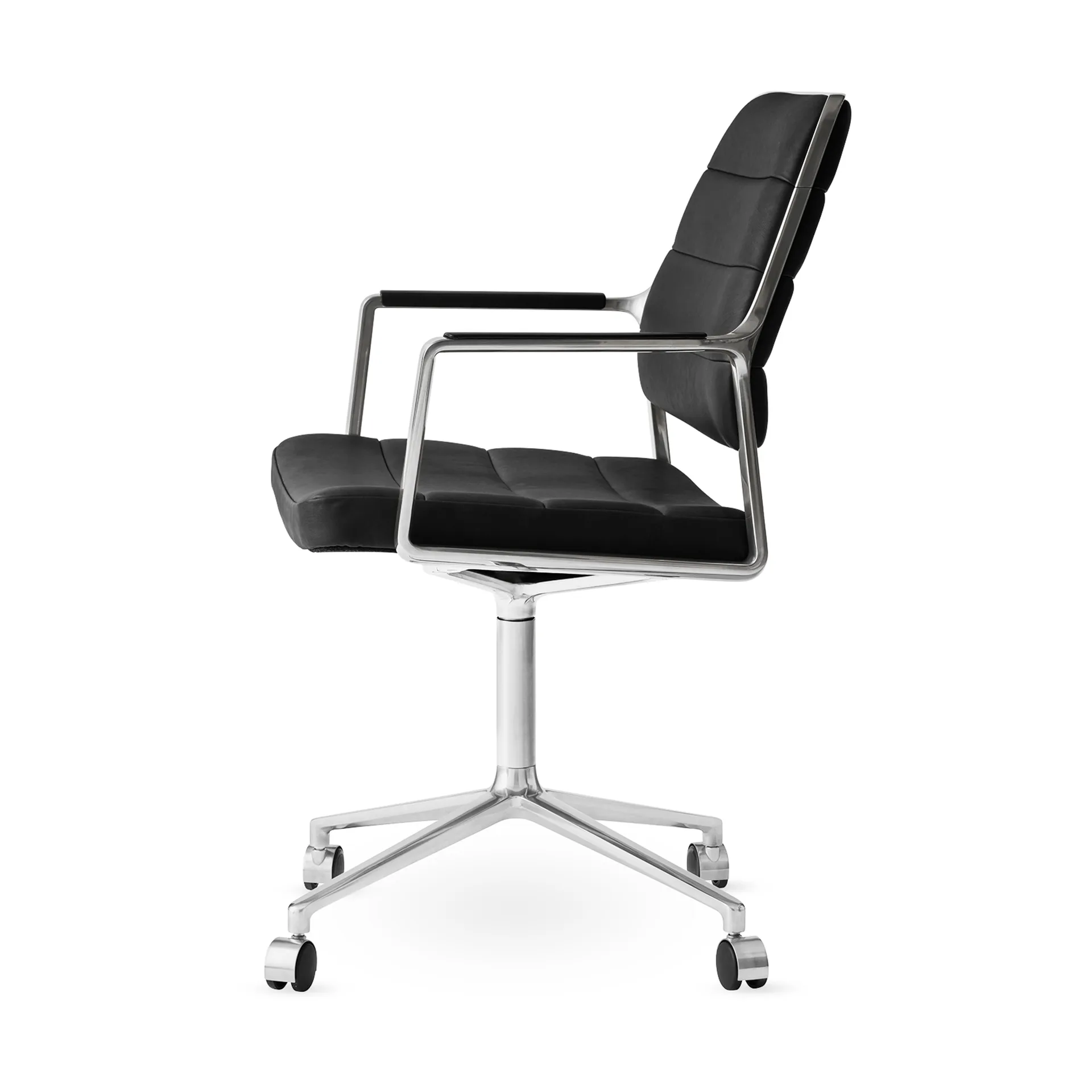 Vipp455 Swivel chair kontorsstol med hjul, Black leather-polished aluminium Vipp