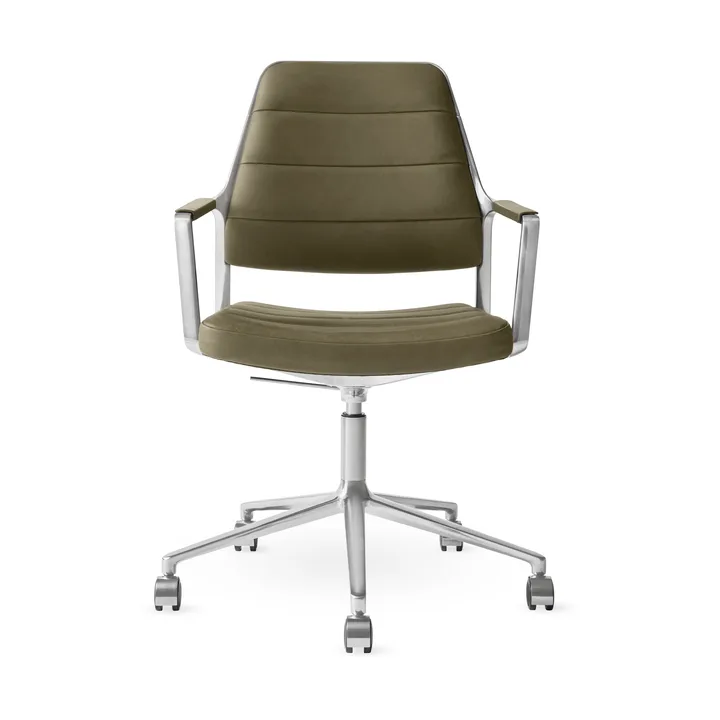 Vipp455+ Swivel chair kontorsstol med hjul - Bosco leather green-polished aluminium - Vipp
