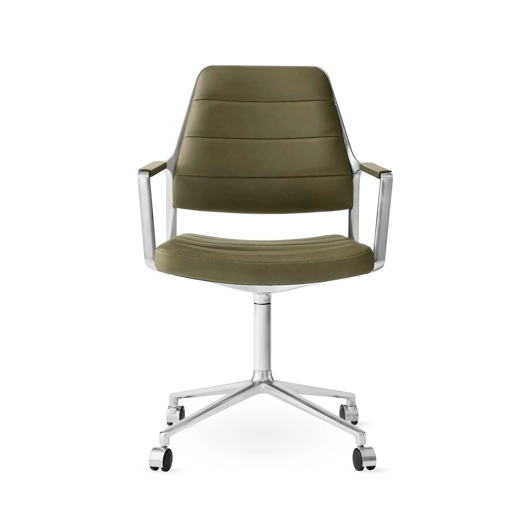 Vipp455 Swivel chair kontorsstol med hjul, Bosco leather green-polished aluminium Vipp