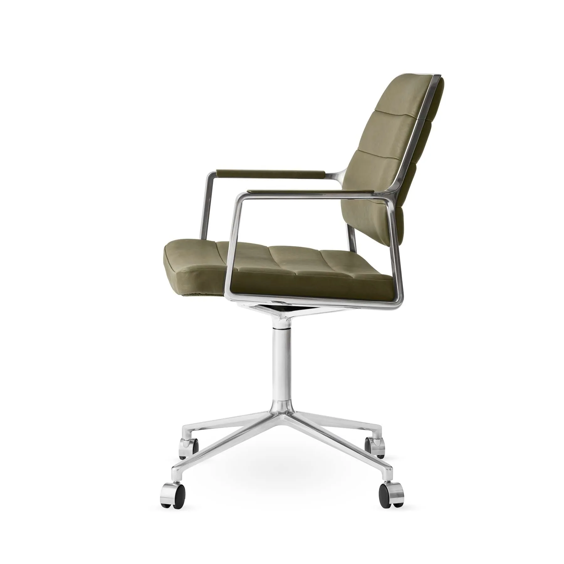 Vipp455 Swivel chair kontorsstol med hjul, Bosco leather green-polished aluminium Vipp