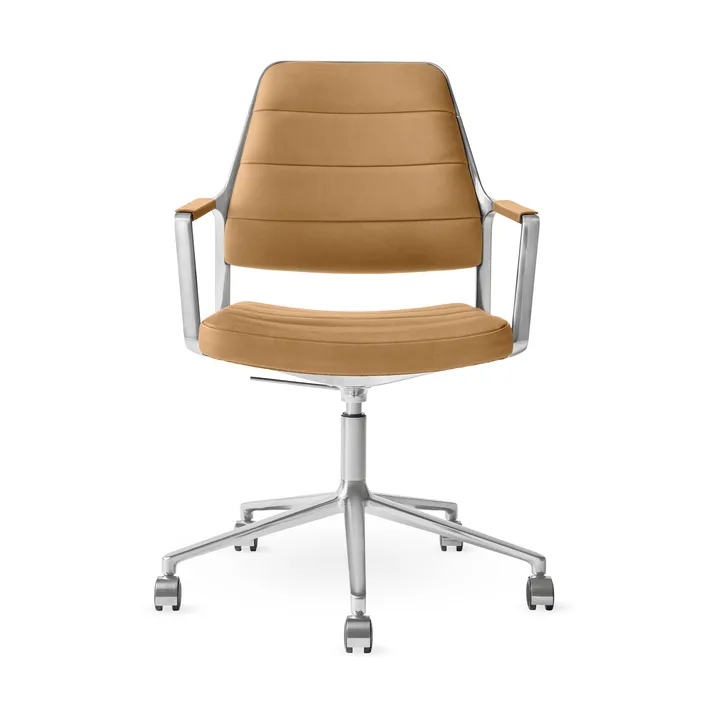 Vipp455+ Swivel chair kontorsstol med hjul - Camel leather-polished aluminium - Vipp