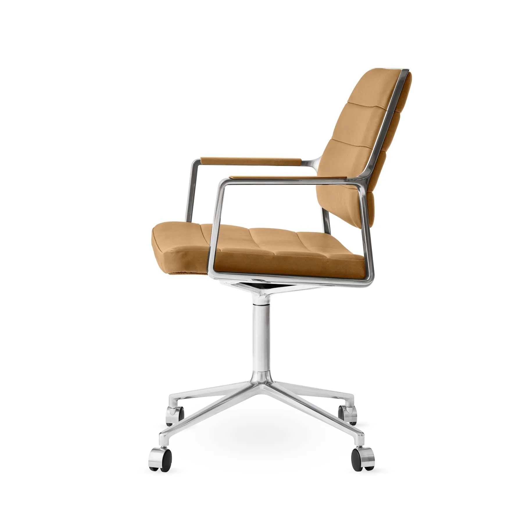 Vipp455 Swivel chair kontorsstol med hjul, Camel leather-polished aluminium Vipp