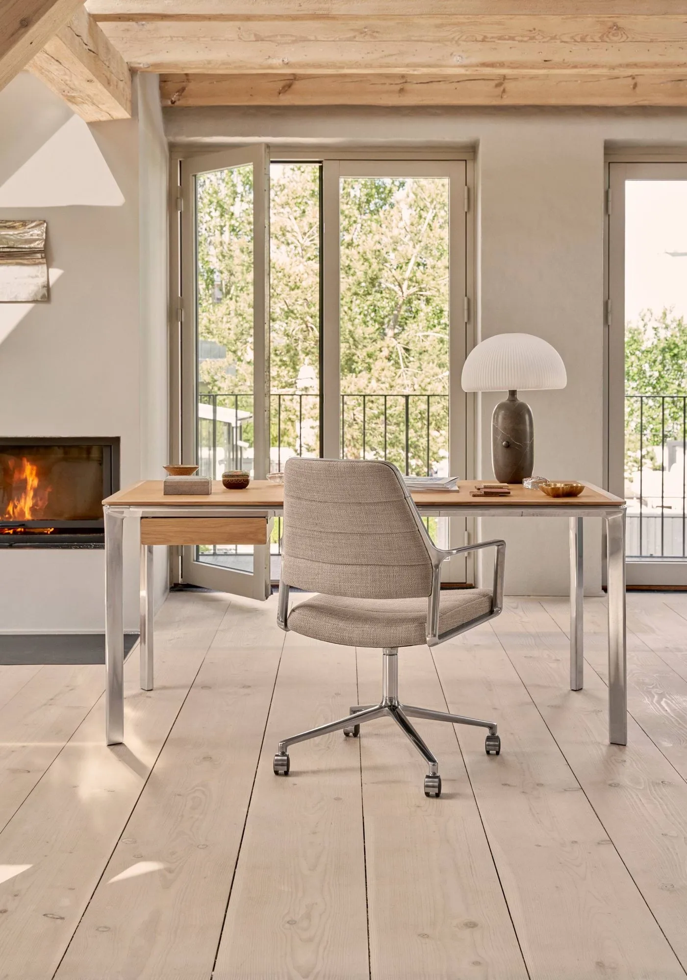 Vipp455 Swivel chair kontorsstol med hjul, Camel leather-polished aluminium Vipp
