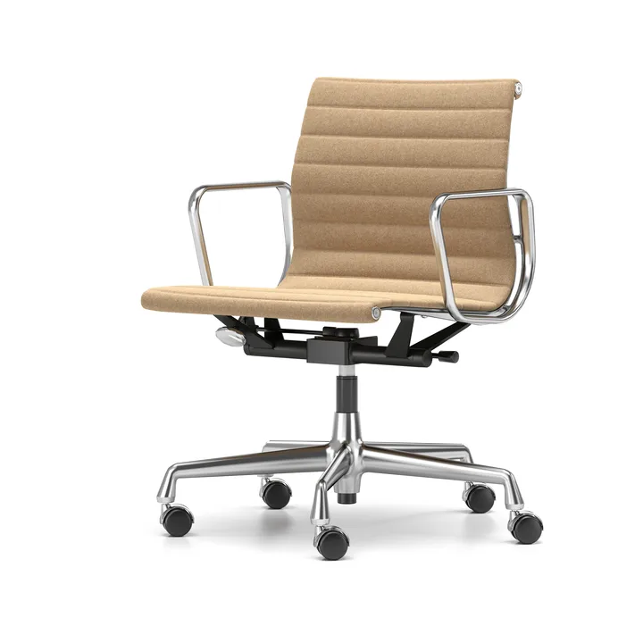 EA 118 stol höj- och sänkbar polerat krom - Cosy Papyrus mjuka hjul broms - Vitra