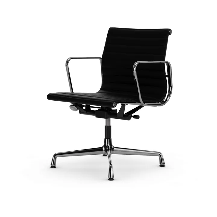 EA132 Aluminium Chair kontorsstol felt glides - 66 nero leather L20-chrome - Vitra