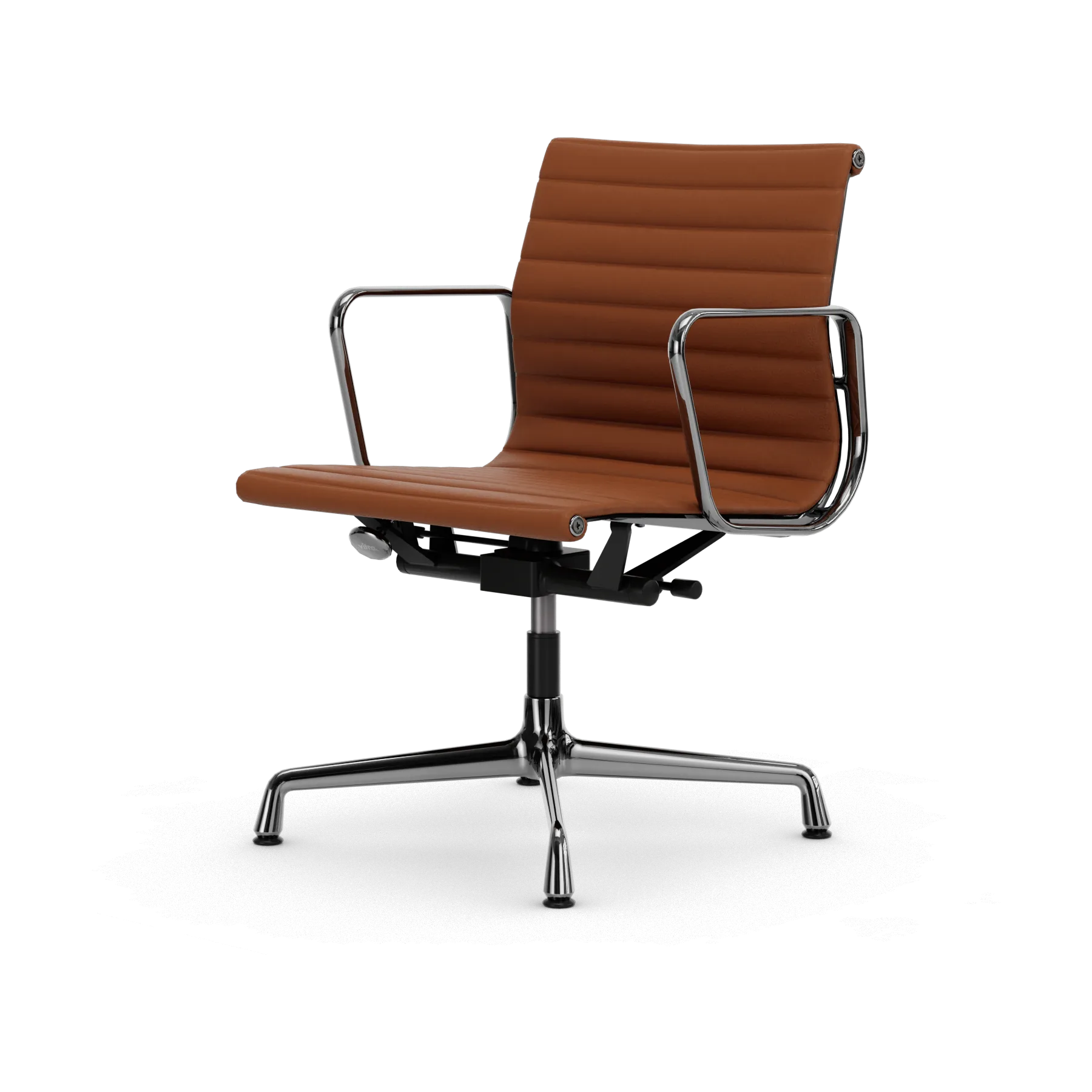 EA132 Aluminium Chair kontorsstol felt glides, 97 cognac leather L20-polished Vitra