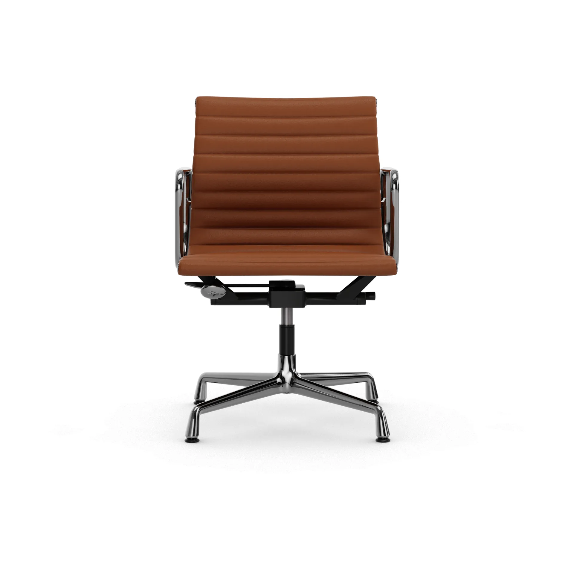 EA132 Aluminium Chair kontorsstol felt glides, 97 cognac leather L20-polished Vitra