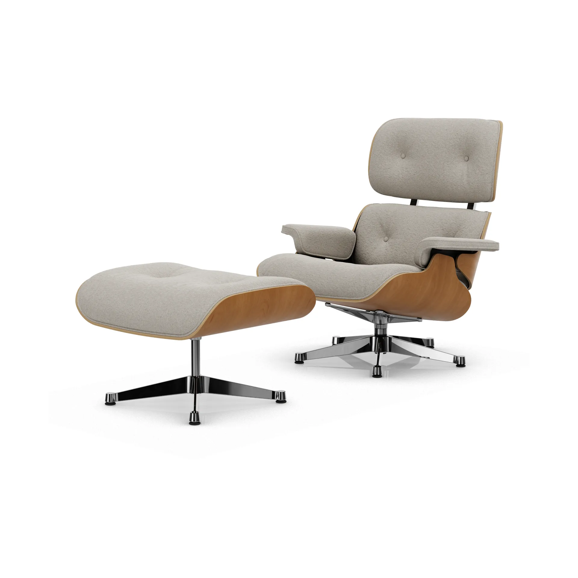 Eames Lounge Chair & Ottoman new dimensions, 01 Ivory-pearl-28 cherry natural-pol. steel Vitra