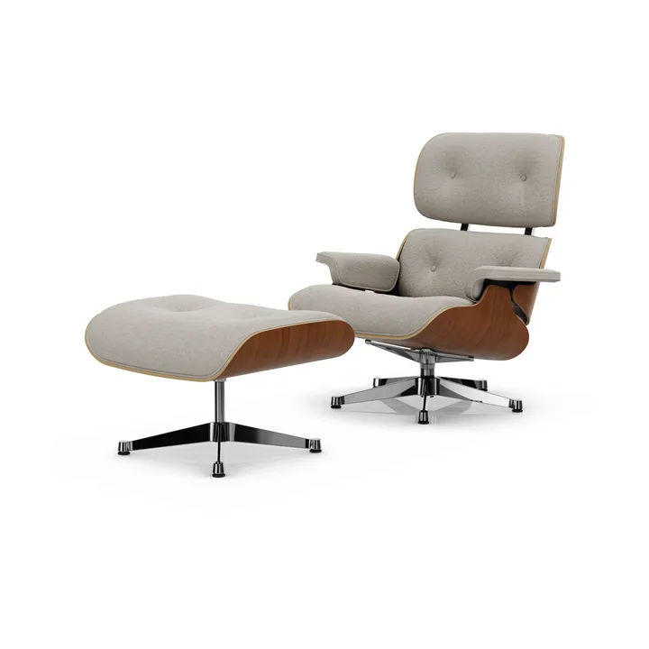 Eames Lounge Chair & Ottoman new dimensions - 01 Ivory-pearl-31 walnut natural-pol. steel - Vitra