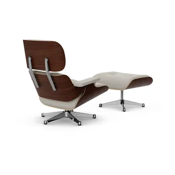 Eames Lounge Chair & Ottoman new dimensions - 01 Ivory-pearl-32 walnut dark-pol. steel - Vitra
