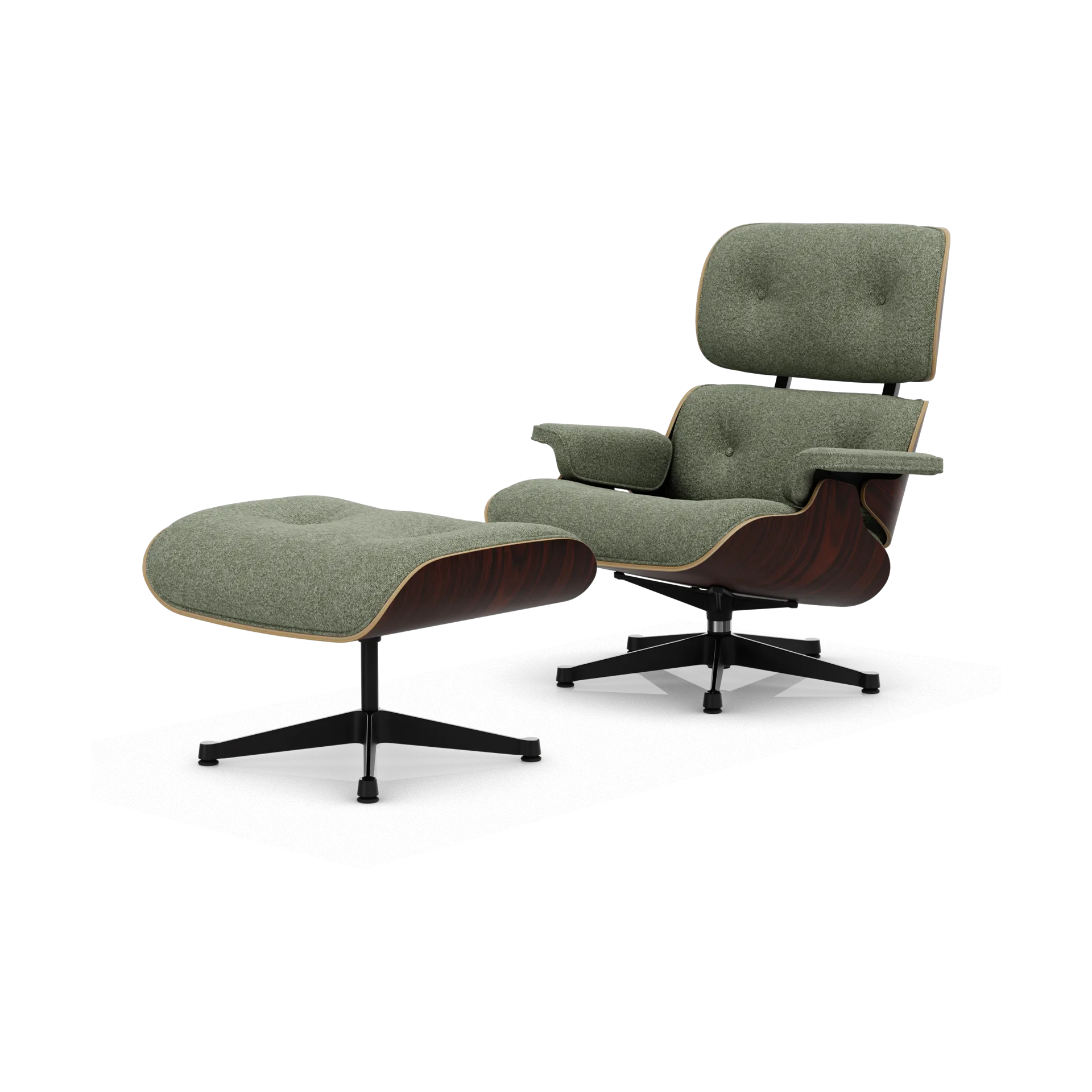 Eames Lounge Chair & Ottoman new dimensions, 09 Ivory-forest-05 sant. palisander-pol. steel-black Vitra