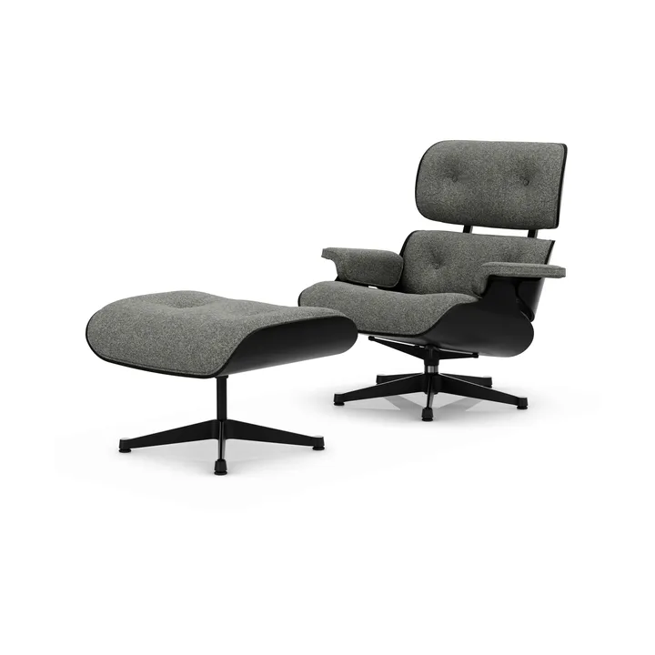 Eames Lounge Chair & Ottoman new dimensions - 10 Salt'n pepper-27 chestnut black-pol.steel-black - Vitra