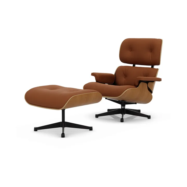 Eames Lounge Chair & Ottoman new dimensions - 97 Cognac-28 cherry natural-pol. steel-black - Vitra