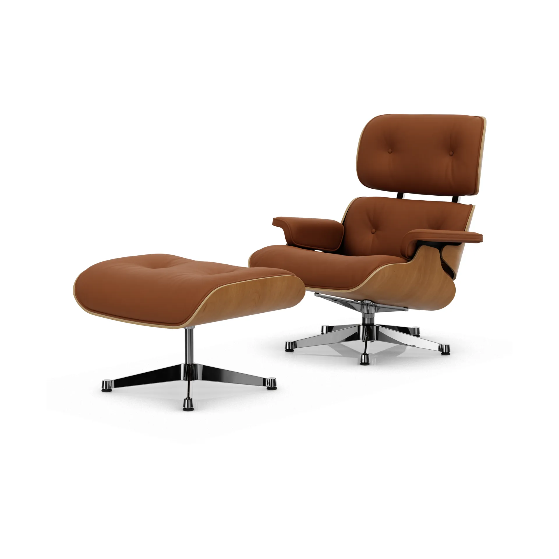Eames Lounge Chair & Ottoman new dimensions, 97 Cognac-28 cherry natural-pol. steel Vitra