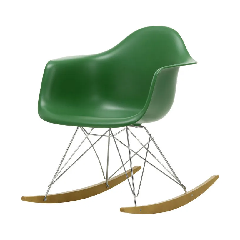 Eames Plastic Armchair RE RAR gungstol, 17 emerald -chrome-golden maple Vitra