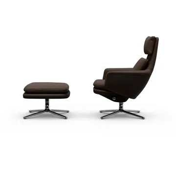 Grand Relax fåtölj + fotpall Leather premium F 68 chocolate-aluminium - Vitra