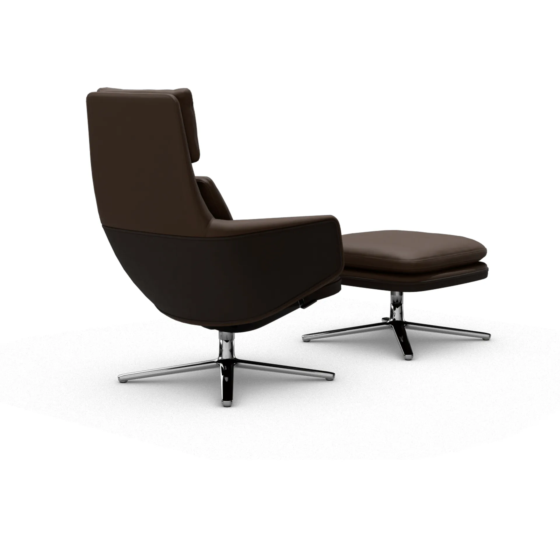 Grand Relax fåtölj + fotpall Leather premium F 68 chocolate-aluminium Vitra