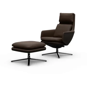 Grand Relax fåtölj + fotpall Leather premium F 68 chocolate-aluminium - Vitra