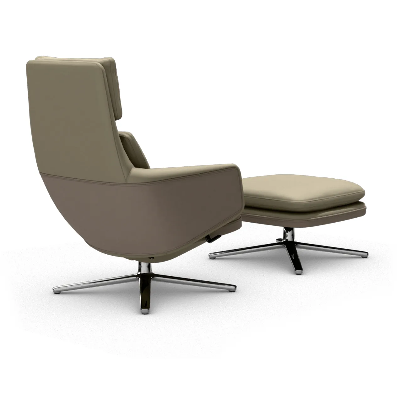 Grand Relax fåtölj + fotpall Leather premium F 71 sand-aluminium Vitra