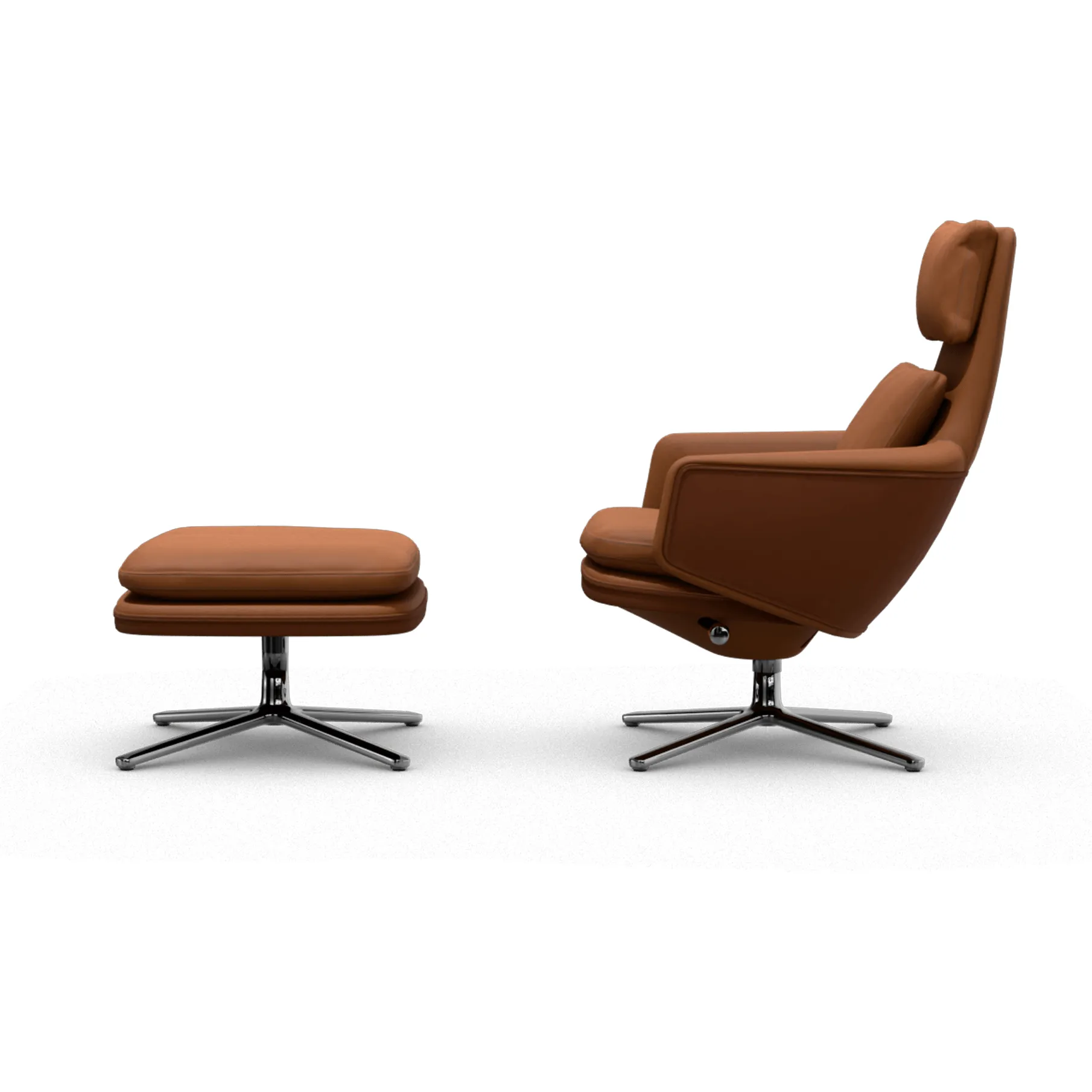 Grand Relax fåtölj + fotpall Leather premium F 97 cognac-aluminium Vitra