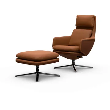Grand Relax fåtölj + fotpall Leather premium F 97 cognac-aluminium - Vitra