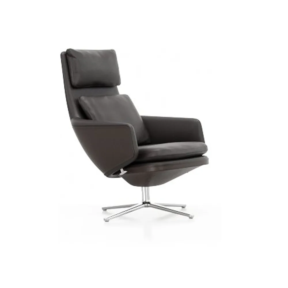 Grand Relax fåtölj Leather premium F, 68 chocolate-aluminium Vitra