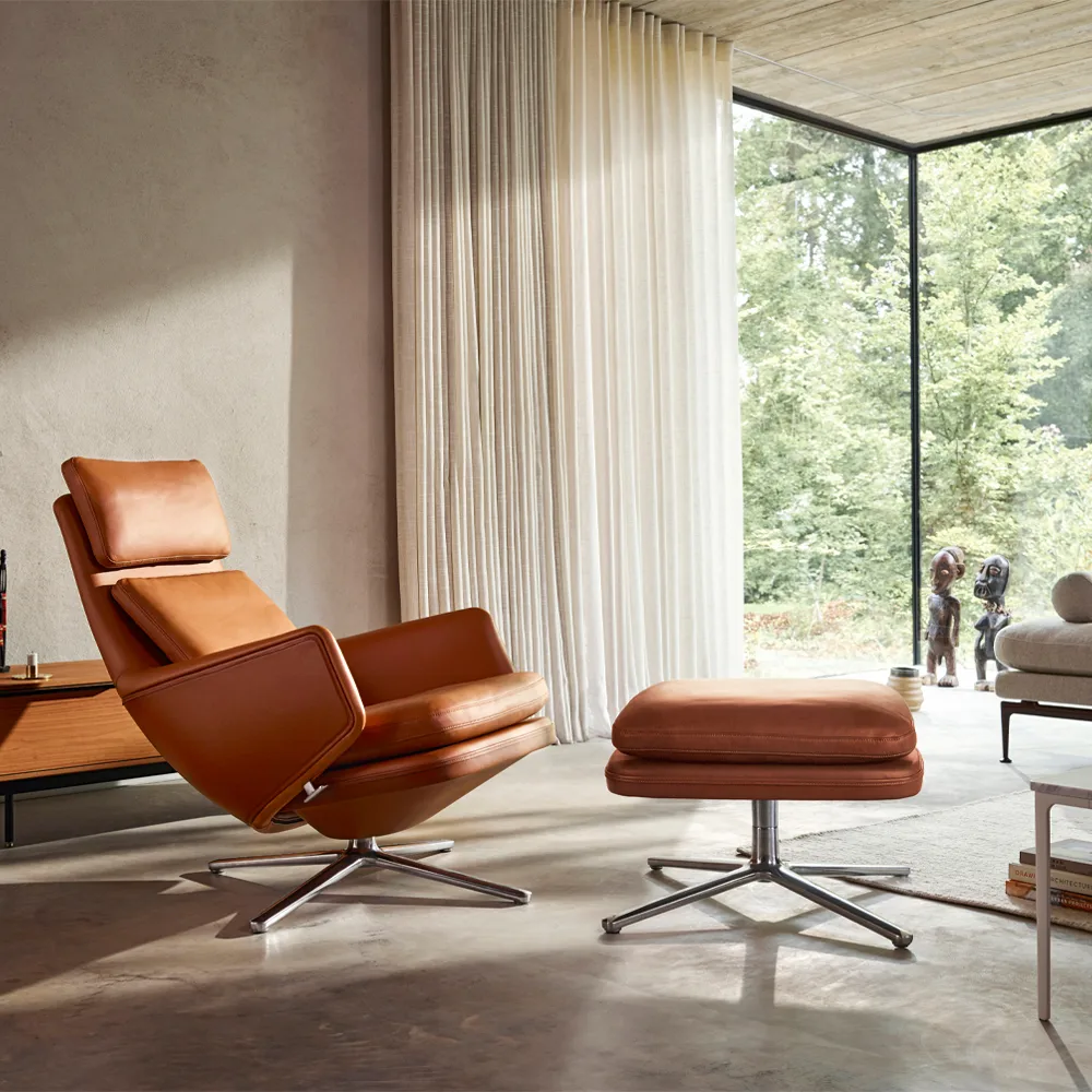 Grand Relax fåtölj Leather premium F, 68 chocolate-aluminium Vitra