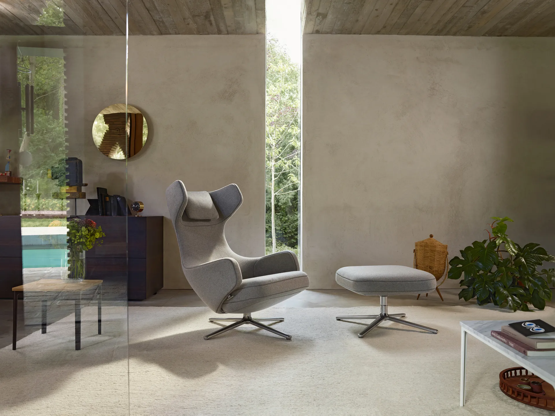 Grand repos fåtölj aluminiumstativ, Cosy 2 pebble grey Vitra
