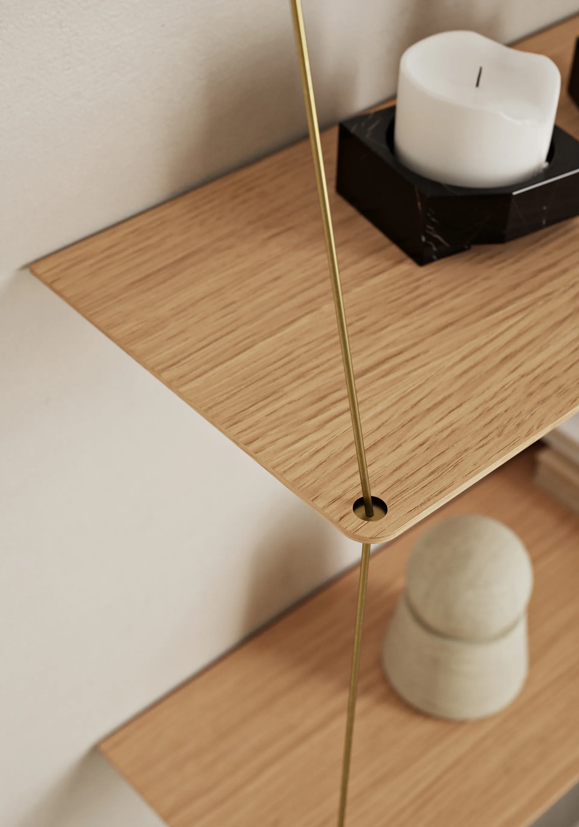 Stedge Add-on hylla, Vitpigmenterad ek-mässing, 80 cm Woud