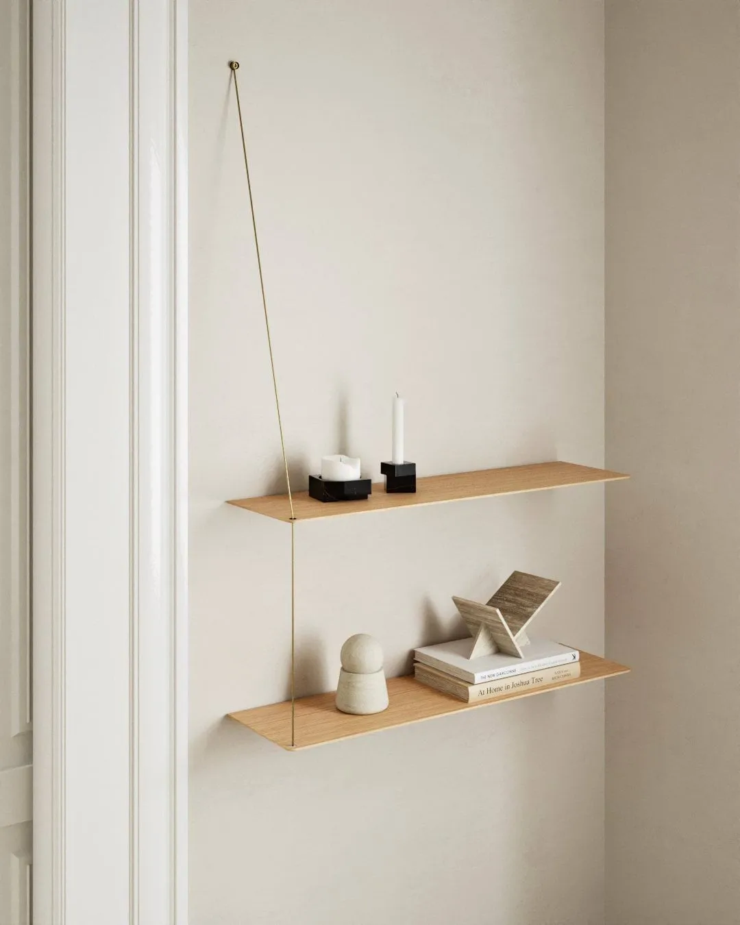 Stedge hylla, Vitpig ek-mässing, 60 cm, 2 hyllplan Woud