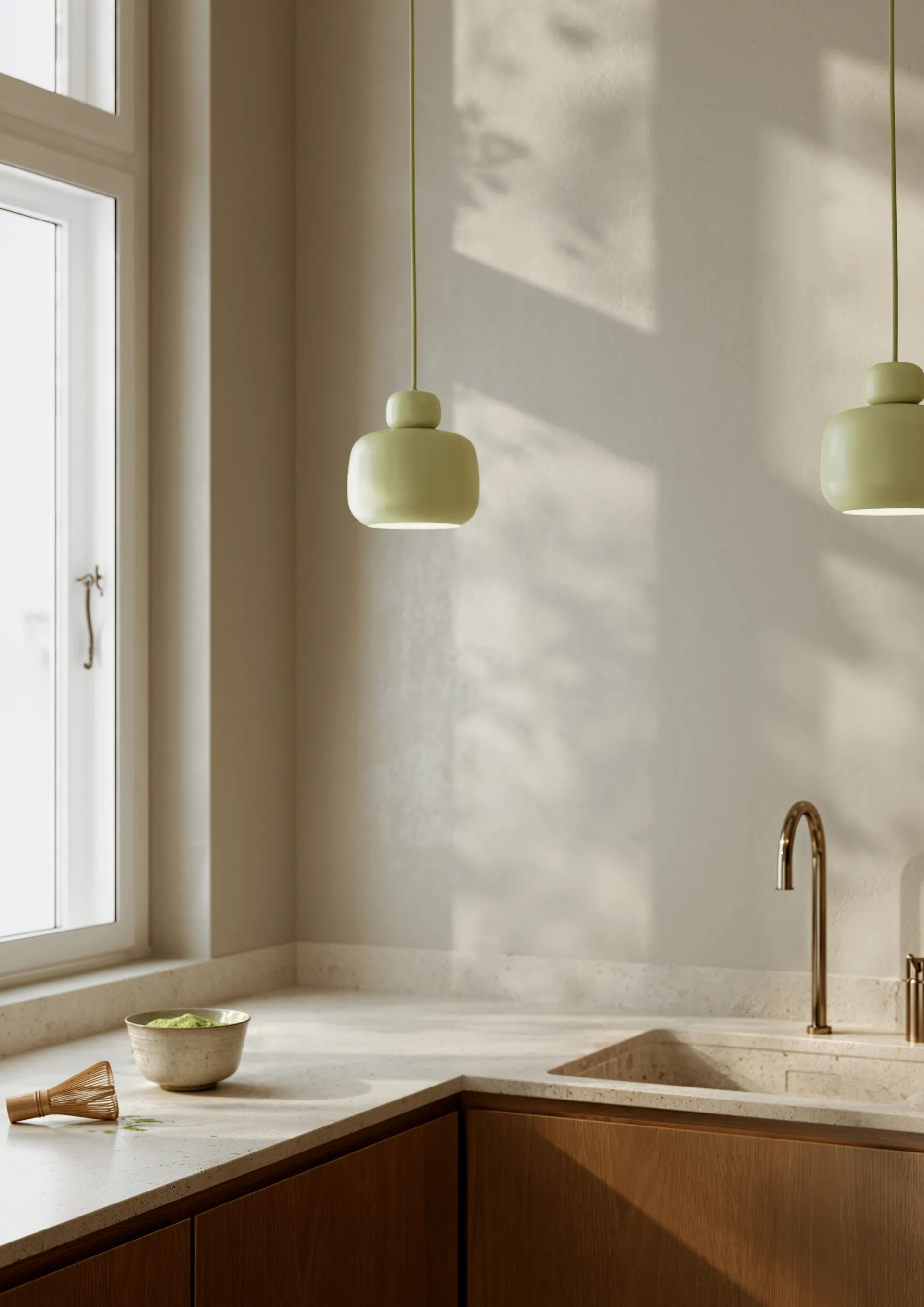 Stone taklampa small, Matcha green Woud
