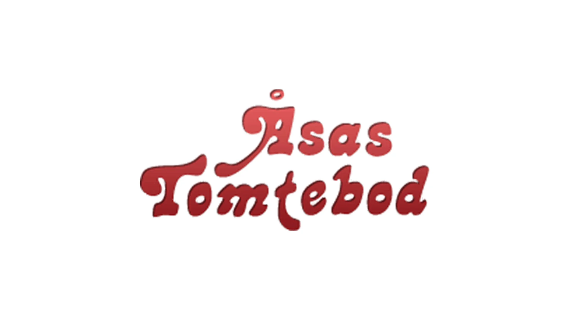 Logotyp med texten Åsas Tomtebod i röd, stiliserad skrift.