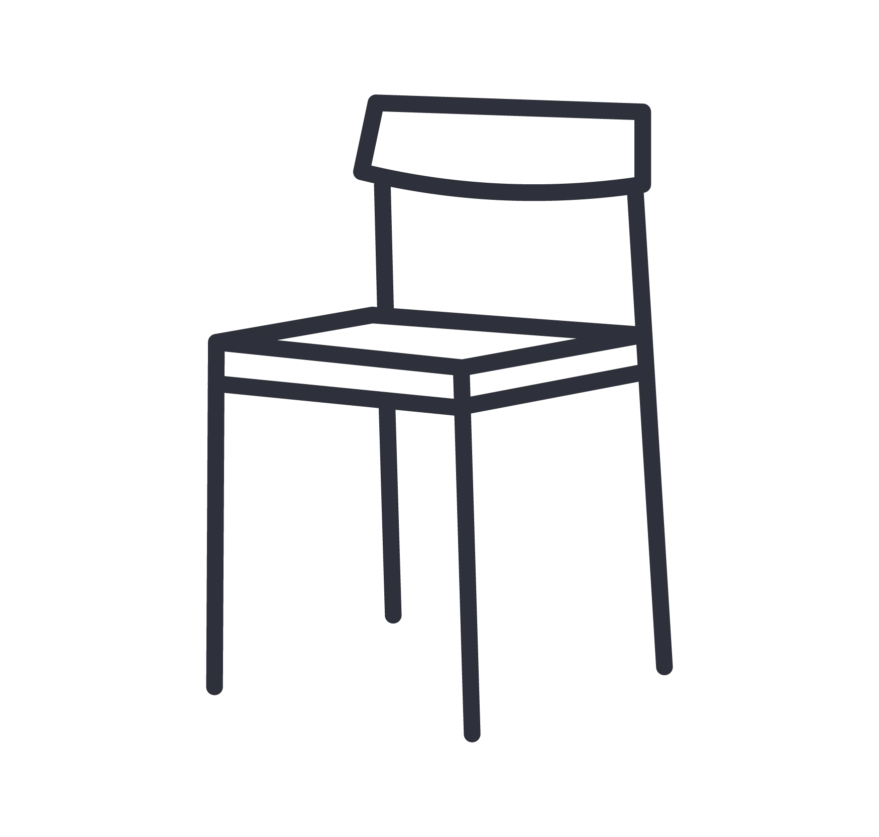 Linjekonstillustration av en enkel, modern stol med rektangulär sits och ryggstöd.